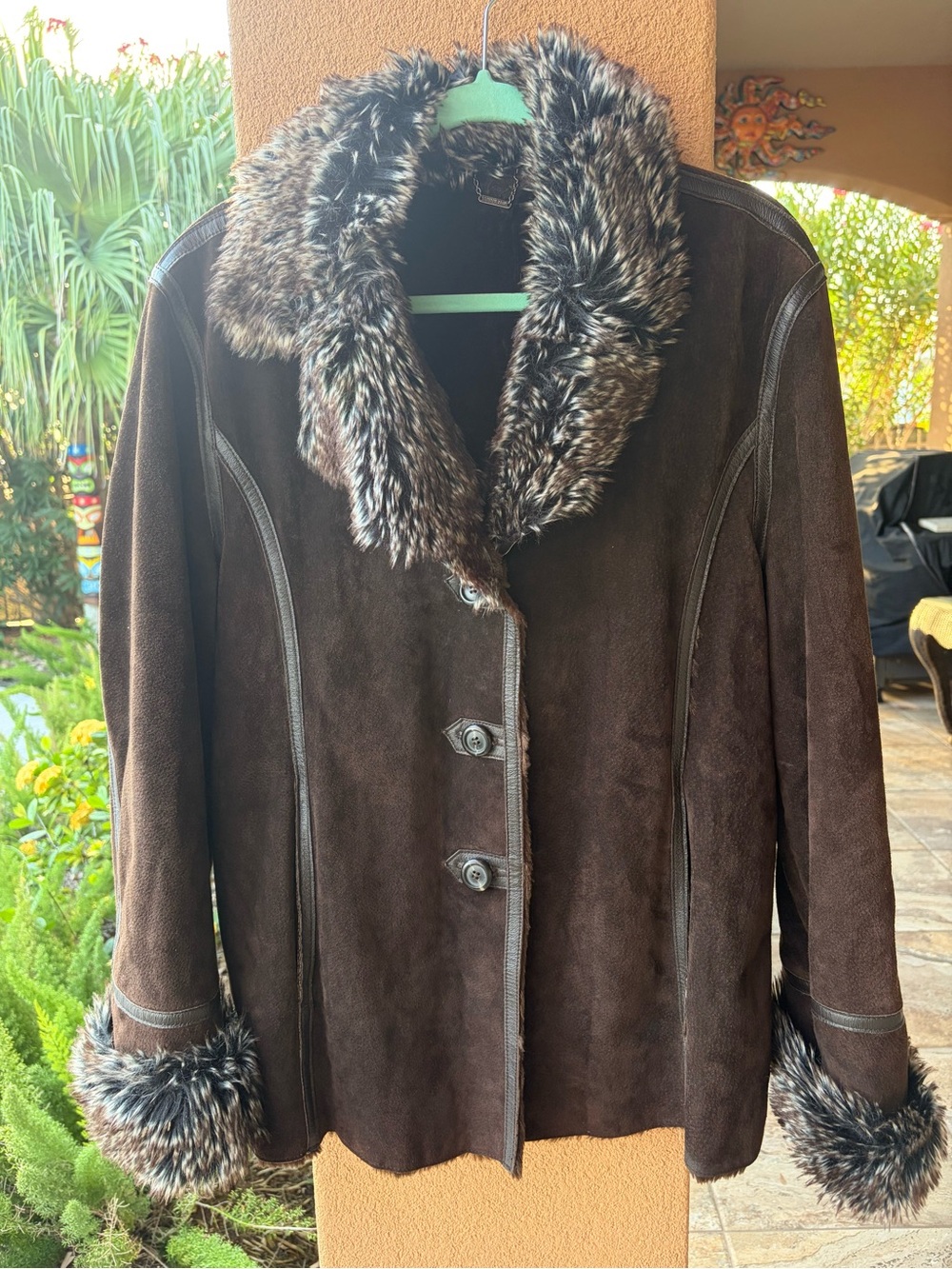 Vintage Penny Lane Y2K Genuine Brown Suede Leather Jacket Fur Slimming SZ XL - Picture 9 of 9